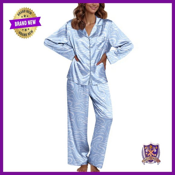 Silk Satin Pajama Set Long Sleeve Button Down Lounge Wear Women's Sleepwear